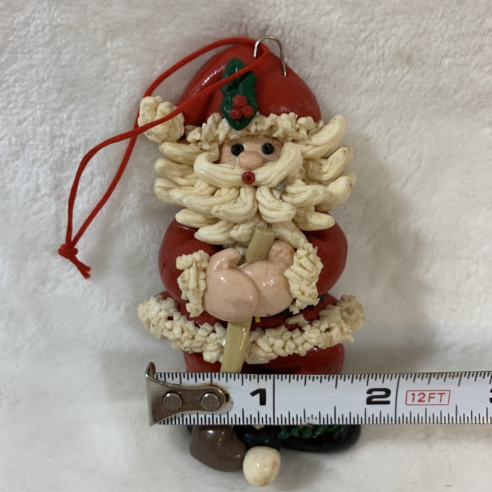 Vintage Glazed Dough Type Christmas Ornament Spaghetti Beard Golf Golfer Santa - Picture 10 of 12